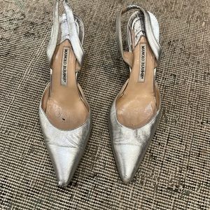Manolo Blahnik Silver Slingback pump size 38.5